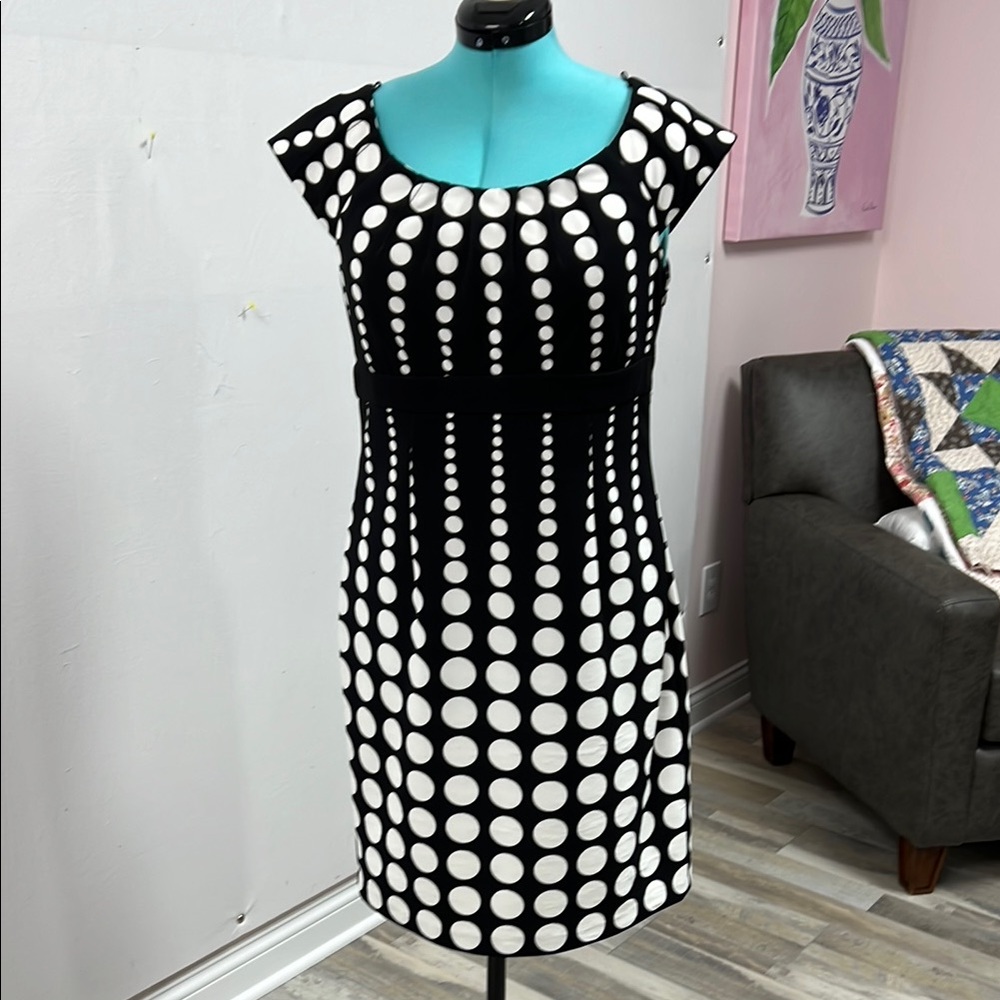 London Times Black and White Dot Midi Dress